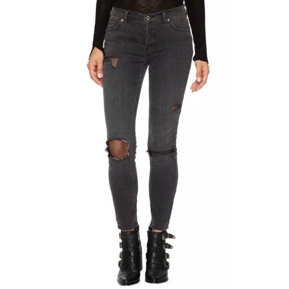 Free People Denim - Free People | Black Fishnet Crop Jeans Size 28 NWT